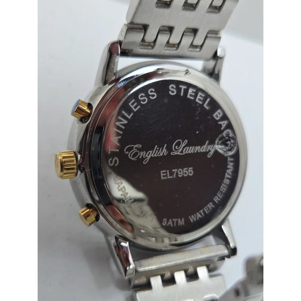 English Laundry EL7953 Mens Quartz Watch Blue Dial Two Tone Day Date New Battery